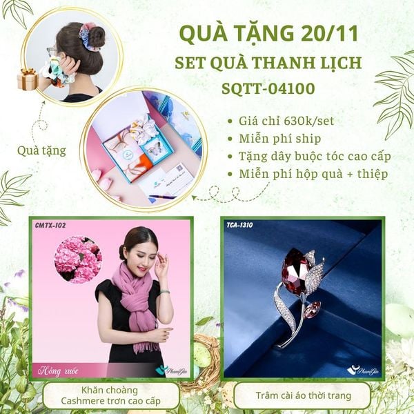 Set Quà Tặng Khăn Cashmere Trơn Và Ghim Cài Áo Thanh Lịch (SQTT04100)
