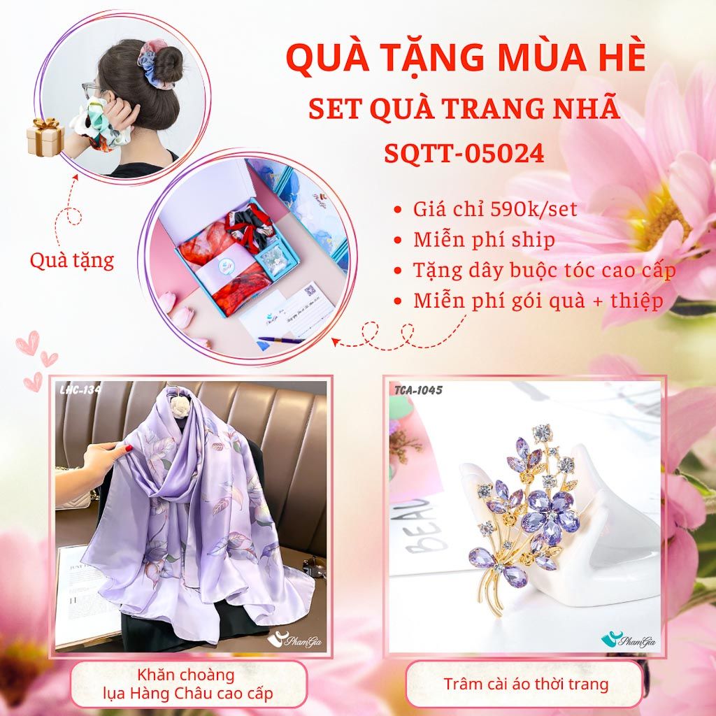 Quà Tặng Mùa Hè - Set Quà Tặng Khăn Lụa Và Ghim Cài Áo Trang Nhã (SQTT05024)