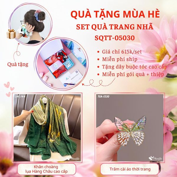 Quà Tặng Mùa Hè - Set Quà Tặng Khăn Lụa Và Ghim Cài Áo Trang Nhã (SQTT05030)