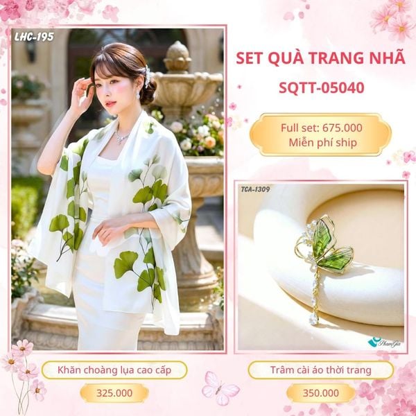 Set Quà Tặng Khăn Choàng Lụa 90*180cm Và Trâm Cài Áo Trang Nhã (SQTT05040)