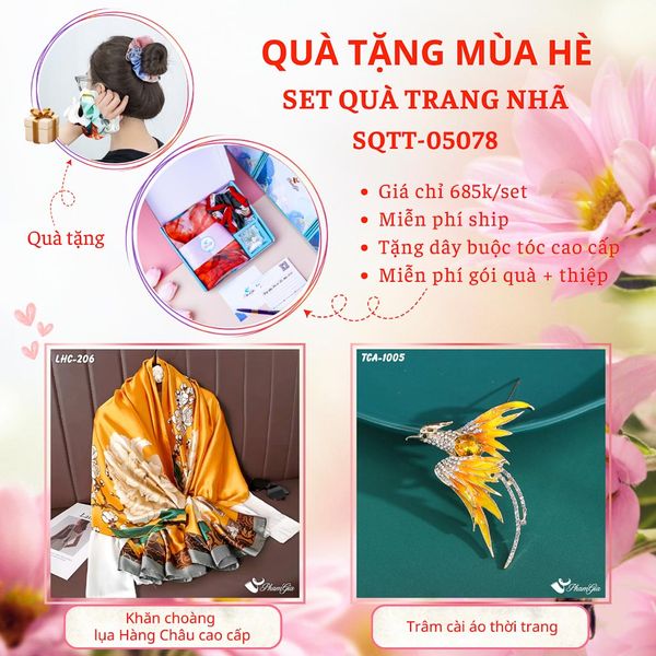 Quà Tặng Mùa Hè - Set Quà Tặng Khăn Lụa Và Ghim Cài Áo Trang Nhã (SQTT05078)