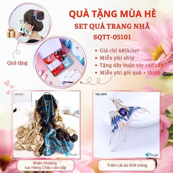 Quà Tặng Mùa Hè - Set Quà Tặng Khăn Lụa Và Ghim Cài Áo Trang Nhã (SQTT05101)