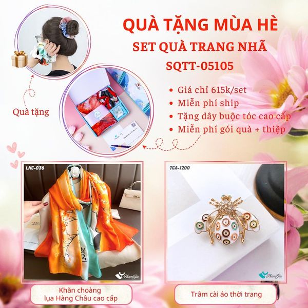 Quà Tặng Mùa Hè - Set Quà Tặng Khăn Lụa Và Ghim Cài Áo Trang Nhã (SQTT05105)