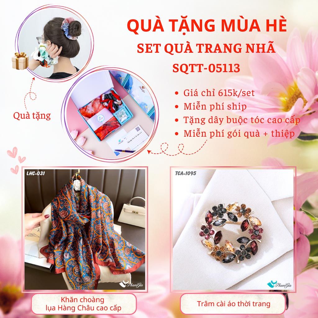 Quà Tặng Mùa Hè - Set Quà Tặng Khăn Lụa Và Ghim Cài Áo Trang Nhã (SQTT05113)