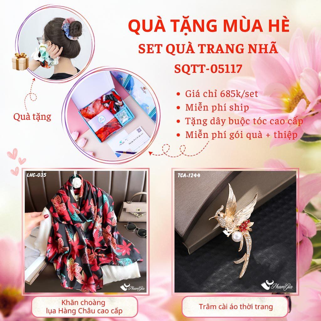 Quà Tặng Mùa Hè - Set Quà Tặng Khăn Lụa Và Ghim Cài Áo Trang Nhã (SQTT05117)