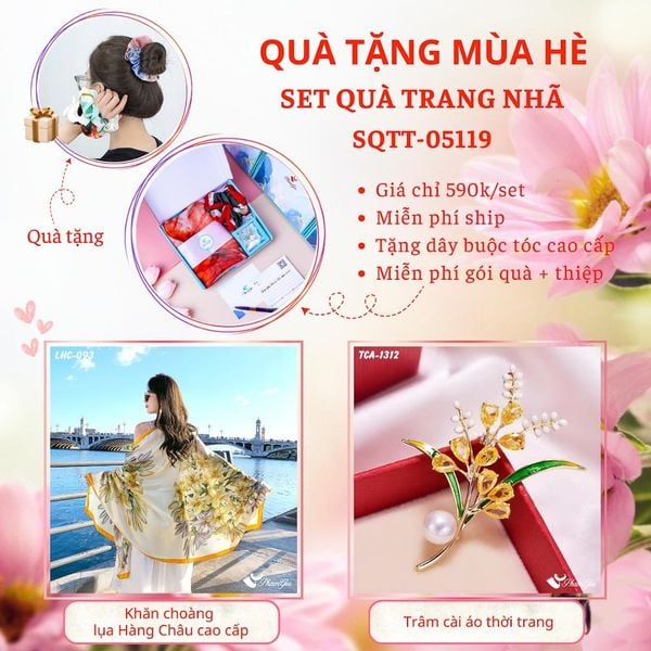 Quà Tặng Mùa Hè - Set Quà Tặng Khăn Lụa Và Ghim Cài Áo Trang Nhã (SQTT05119)