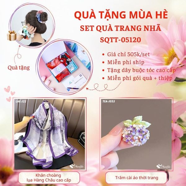 Quà Tặng Mùa Hè - Set Quà Tặng Khăn Lụa Và Ghim Cài Áo Trang Nhã (SQTT05120)