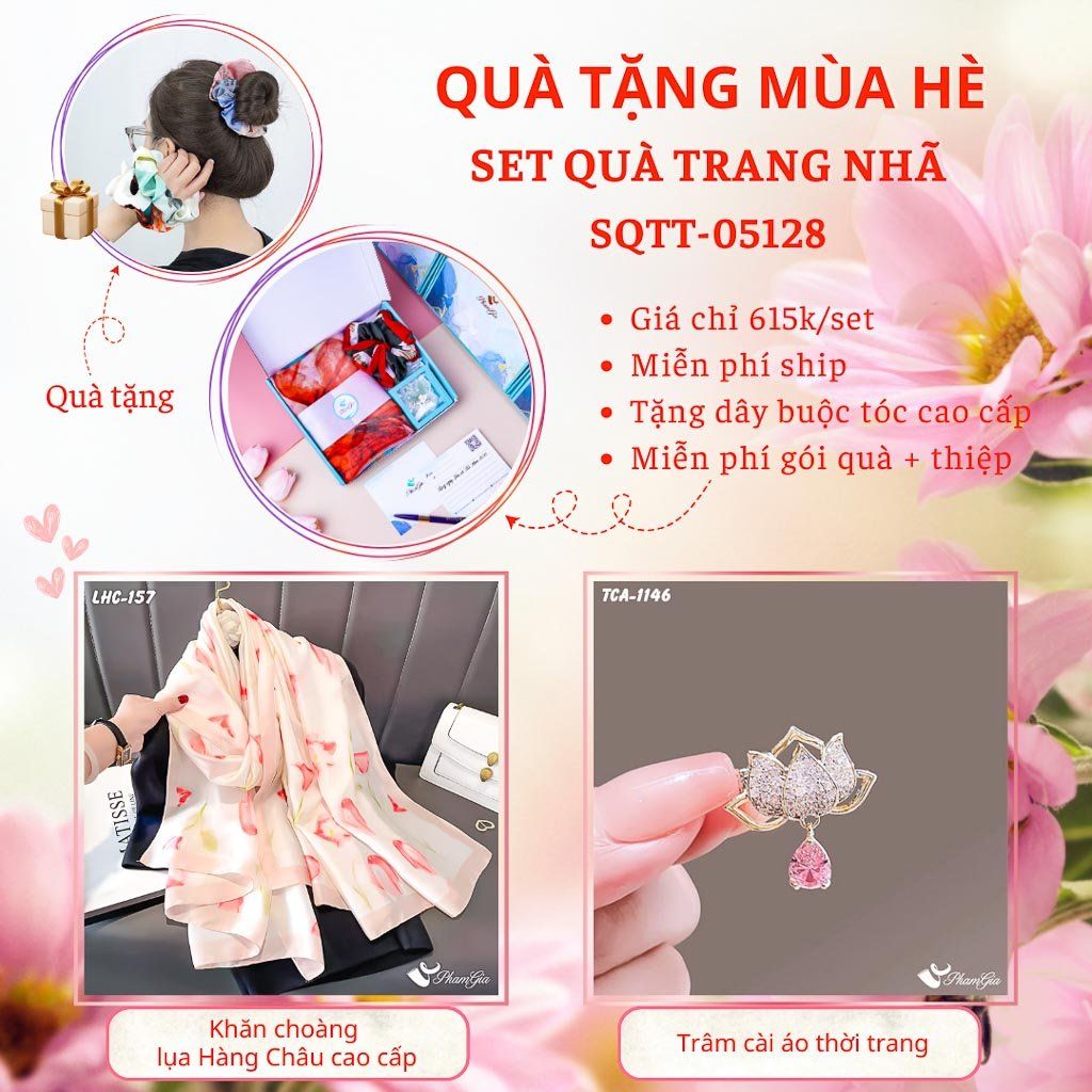 Quà Tặng Mùa Hè - Set Quà Tặng Khăn Lụa Và Ghim Cài Áo Trang Nhã (SQTT05128)
