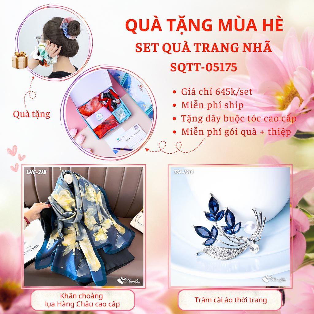 Quà Tặng Mùa Hè - Set Quà Tặng Khăn Lụa Và Ghim Cài Áo Trang Nhã (SQTT05175)