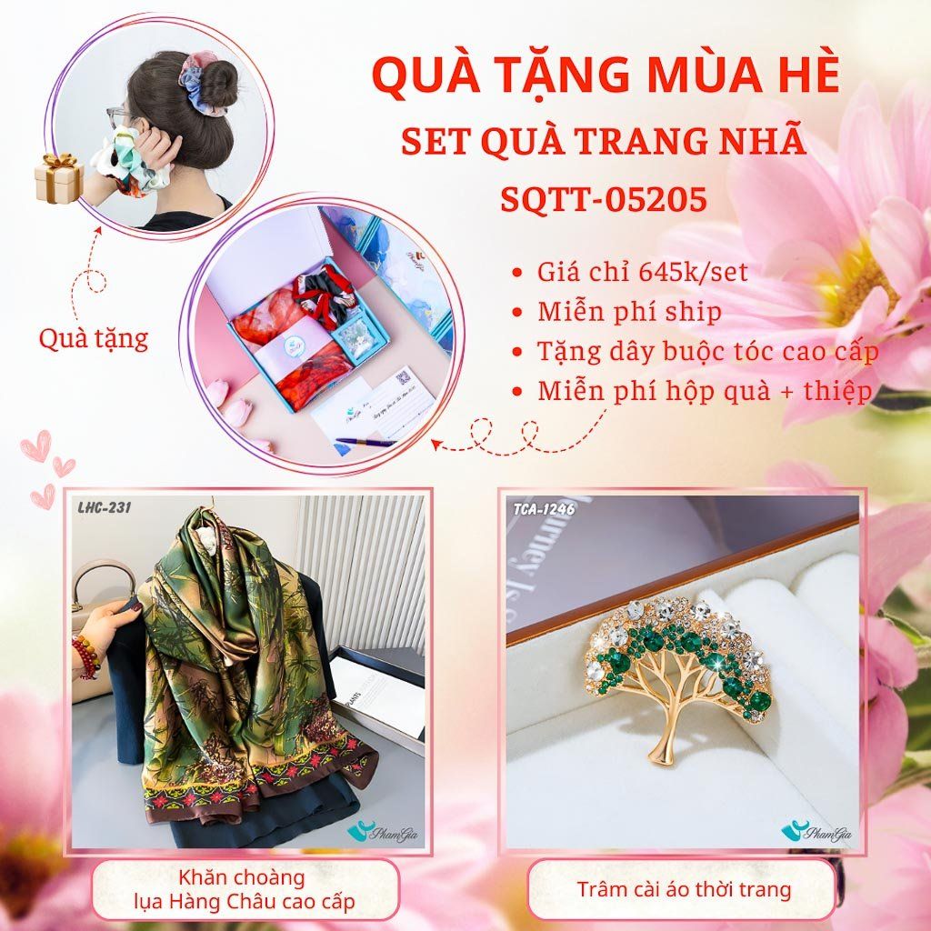 Quà Tặng Mùa Hè - Set Quà Tặng Khăn Lụa Và Ghim Cài Áo Trang Nhã (SQTT05205)