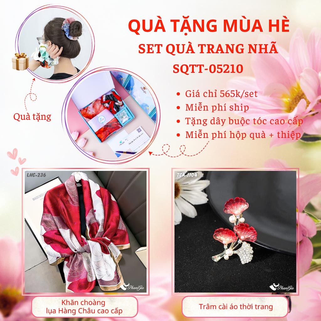 Quà Tặng Mùa Hè - Set Quà Tặng Khăn Lụa Và Ghim Cài Áo Trang Nhã (SQTT05210)