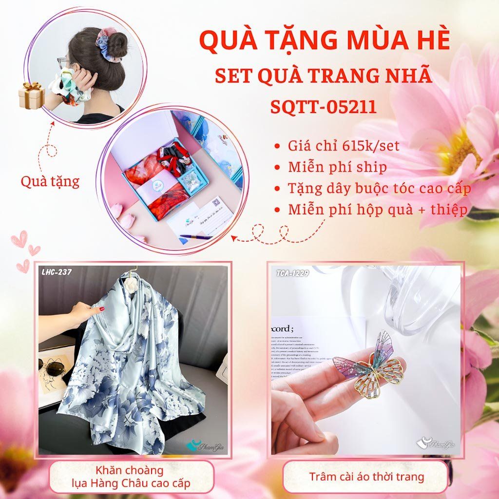 Quà Tặng Mùa Hè - Set Quà Tặng Khăn Lụa Và Ghim Cài Áo Trang Nhã (SQTT05211)