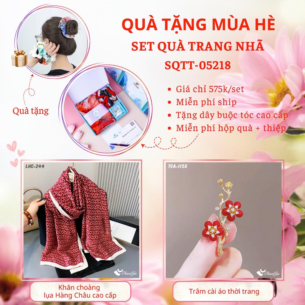 Quà Tặng Mùa Hè - Set Quà Tặng Khăn Lụa Và Ghim Cài Áo Trang Nhã (SQTT05218)