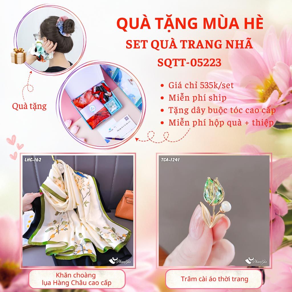 Quà Tặng Mùa Hè - Set Quà Tặng Khăn Lụa Và Ghim Cài Áo Trang Nhã (SQTT05223)