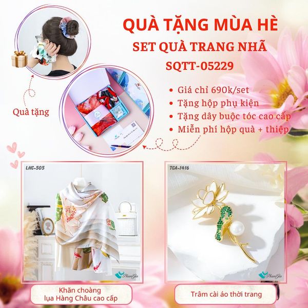 Quà Tặng Mùa Hè - Set Quà Tặng Khăn Lụa Và Ghim Cài Áo Trang Nhã (SQTT05229)