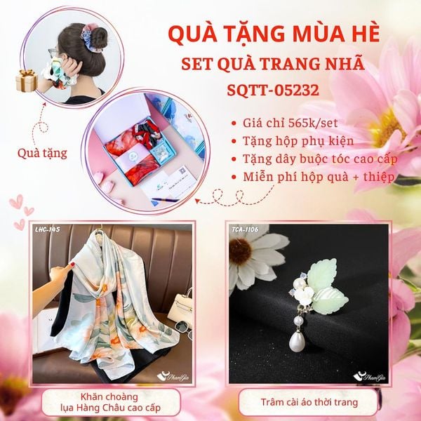 Quà Tặng Mùa Hè - Set Quà Tặng Khăn Lụa Và Ghim Cài Áo Trang Nhã (SQTT05232)