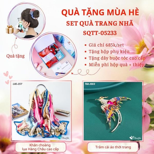 Quà Tặng Mùa Hè - Set Quà Tặng Khăn Lụa Và Ghim Cài Áo Trang Nhã (SQTT05233)