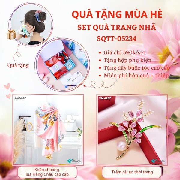 Quà Tặng Mùa Hè - Set Quà Tặng Khăn Lụa Và Ghim Cài Áo Trang Nhã (SQTT05234)