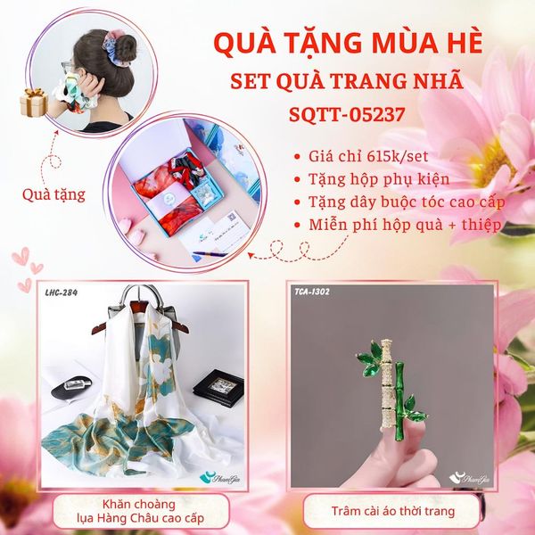 Quà Tặng Mùa Hè - Set Quà Tặng Khăn Lụa Và Ghim Cài Áo Trang Nhã (SQTT05237)