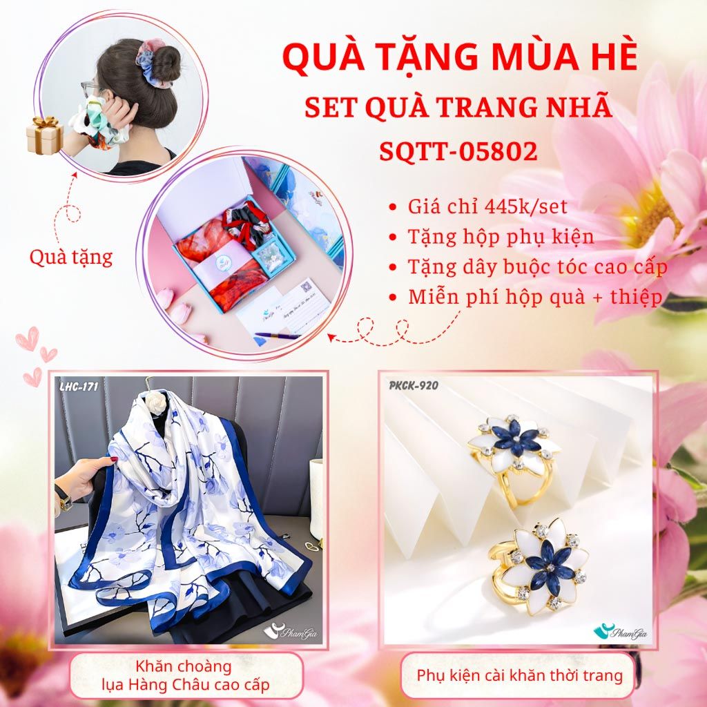 Quà Tặng Mùa Hè - Set Quà Tặng Khăn Lụa Và Phụ Kiện Cài Khăn Trang Nhã (SQTT05802)