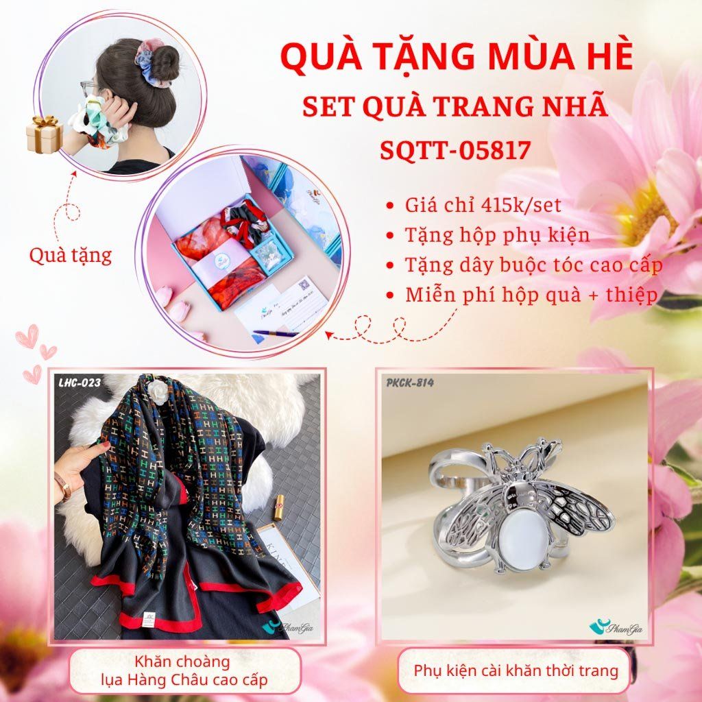 Quà Tặng Mùa Hè - Set Quà Tặng Khăn Lụa Và Phụ Kiện Cài Khăn Trang Nhã (SQTT05817)