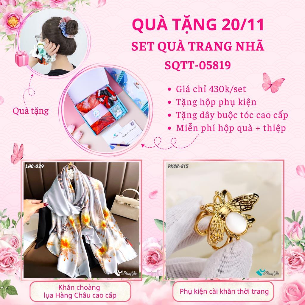 Set Quà Tặng Khăn Lụa Và Phụ Kiện Cài Khăn Trang Nhã (SQTT05819)