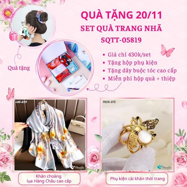 Set Quà Tặng Khăn Lụa Và Phụ Kiện Cài Khăn Trang Nhã (SQTT05819)