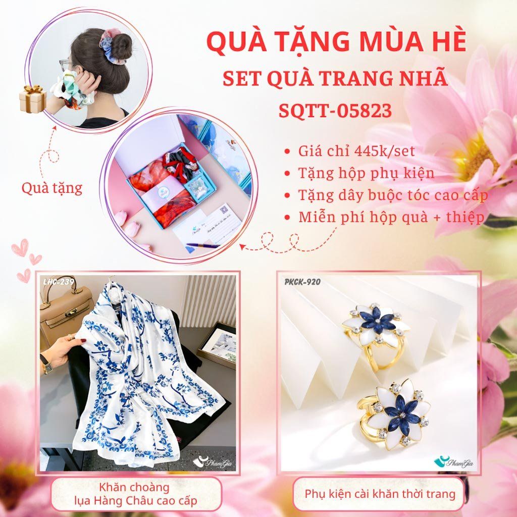 Quà Tặng Mùa Hè - Set Quà Tặng Khăn Lụa Và Phụ Kiện Cài Khăn Trang Nhã (SQTT05823)