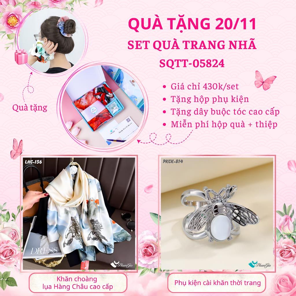 Set Quà Tặng Khăn Lụa Và Phụ Kiện Cài Khăn Trang Nhã (SQTT05824)