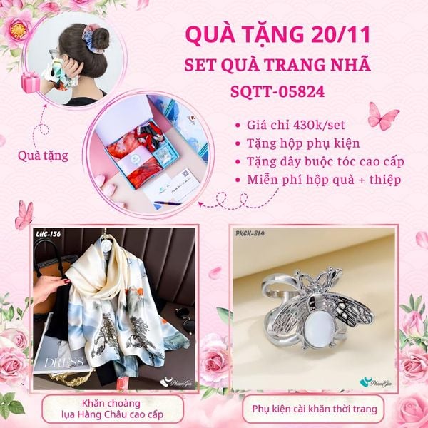 Set Quà Tặng Khăn Lụa Và Phụ Kiện Cài Khăn Trang Nhã (SQTT05824)