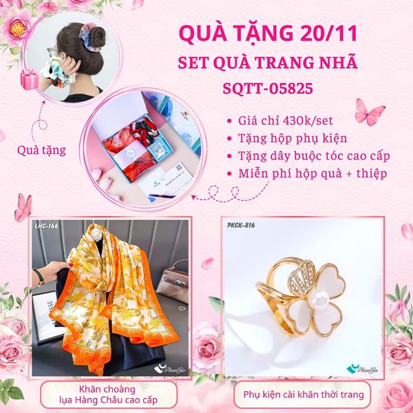 Set Quà Tặng Khăn Lụa Và Phụ Kiện Cài Khăn Trang Nhã (SQTT05825)