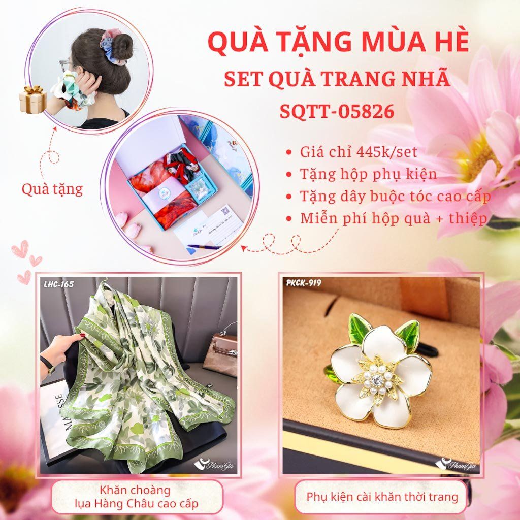 Quà Tặng Mùa Hè - Set Quà Tặng Khăn Lụa Và Phụ Kiện Cài Khăn Trang Nhã (SQTT05826)
