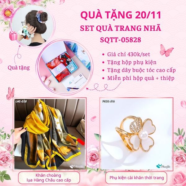 Set Quà Tặng Khăn Lụa Và Phụ Kiện Cài Khăn Trang Nhã (SQTT05828)