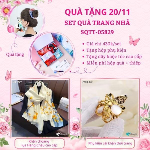 Set Quà Tặng Khăn Lụa Và Phụ Kiện Cài Khăn Trang Nhã (SQTT05829)