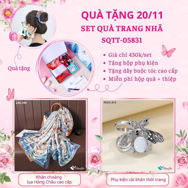 Set Quà Tặng Khăn Lụa Và Phụ Kiện Cài Khăn Trang Nhã (SQTT05831)