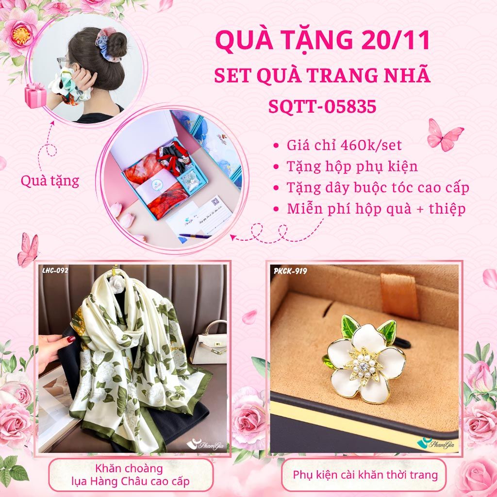Set Quà Tặng Khăn Lụa Và Phụ Kiện Cài Khăn Trang Nhã (SQTT05835)