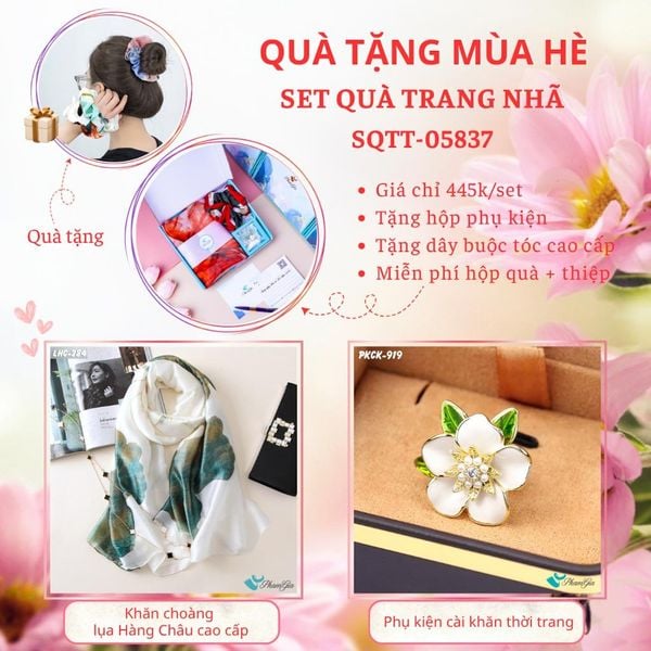 Quà Tặng Mùa Hè - Set Quà Tặng Khăn Lụa Và Phụ Kiện Cài Khăn Trang Nhã (SQTT05837)