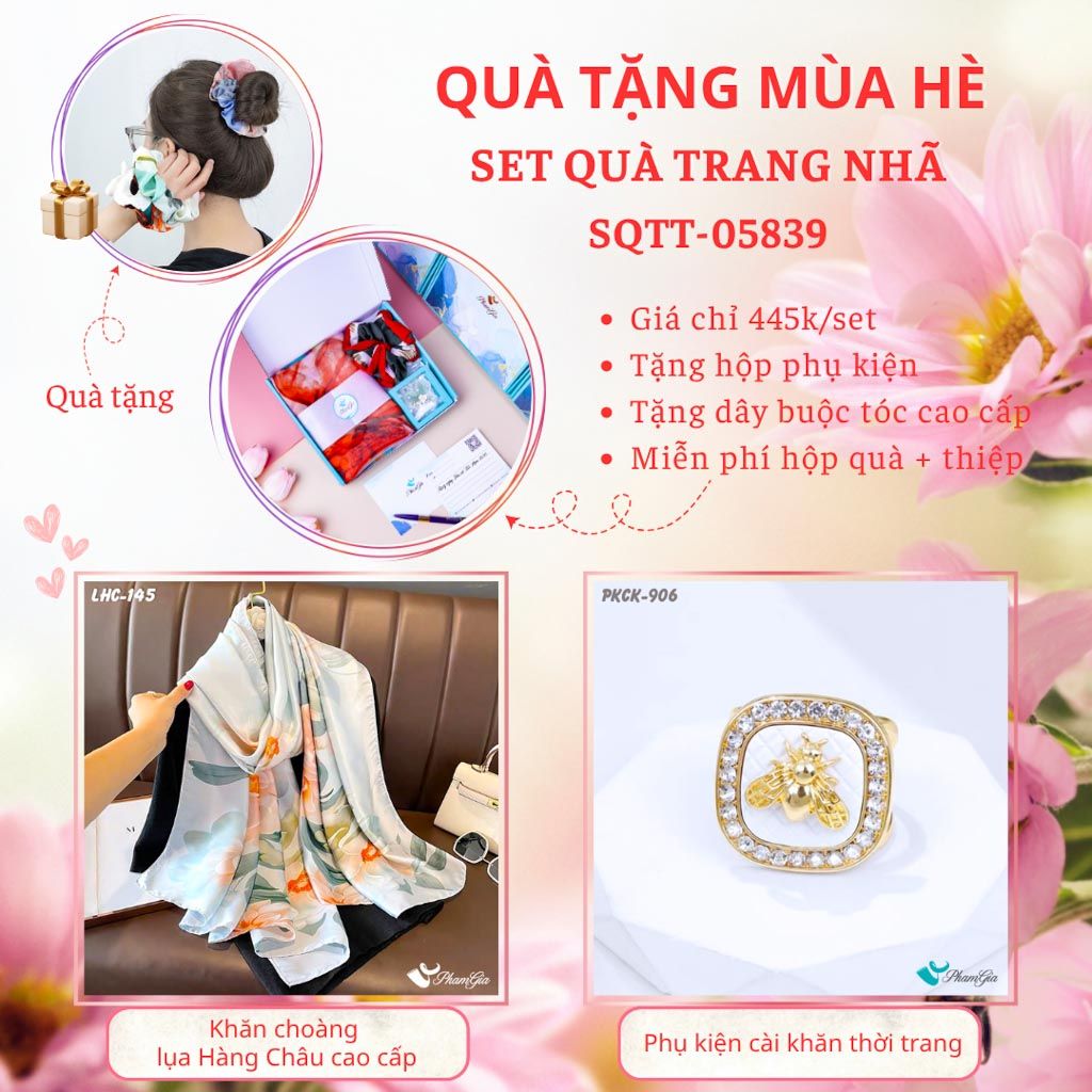 Quà Tặng Mùa Hè - Set Quà Tặng Khăn Lụa Và Phụ Kiện Cài Khăn Trang Nhã (SQTT05839)