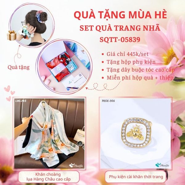 Quà Tặng Mùa Hè - Set Quà Tặng Khăn Lụa Và Phụ Kiện Cài Khăn Trang Nhã (SQTT05839)