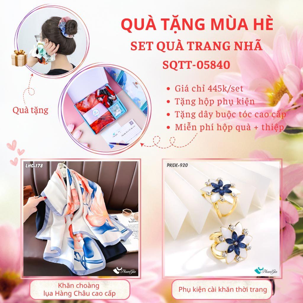 Quà Tặng Mùa Hè - Set Quà Tặng Khăn Lụa Và Phụ Kiện Cài Khăn Trang Nhã (SQTT05840)