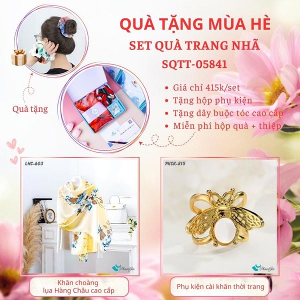 Quà Tặng Mùa Hè - Set Quà Tặng Khăn Lụa Và Phụ Kiện Cài Khăn Trang Nhã (SQTT05841)