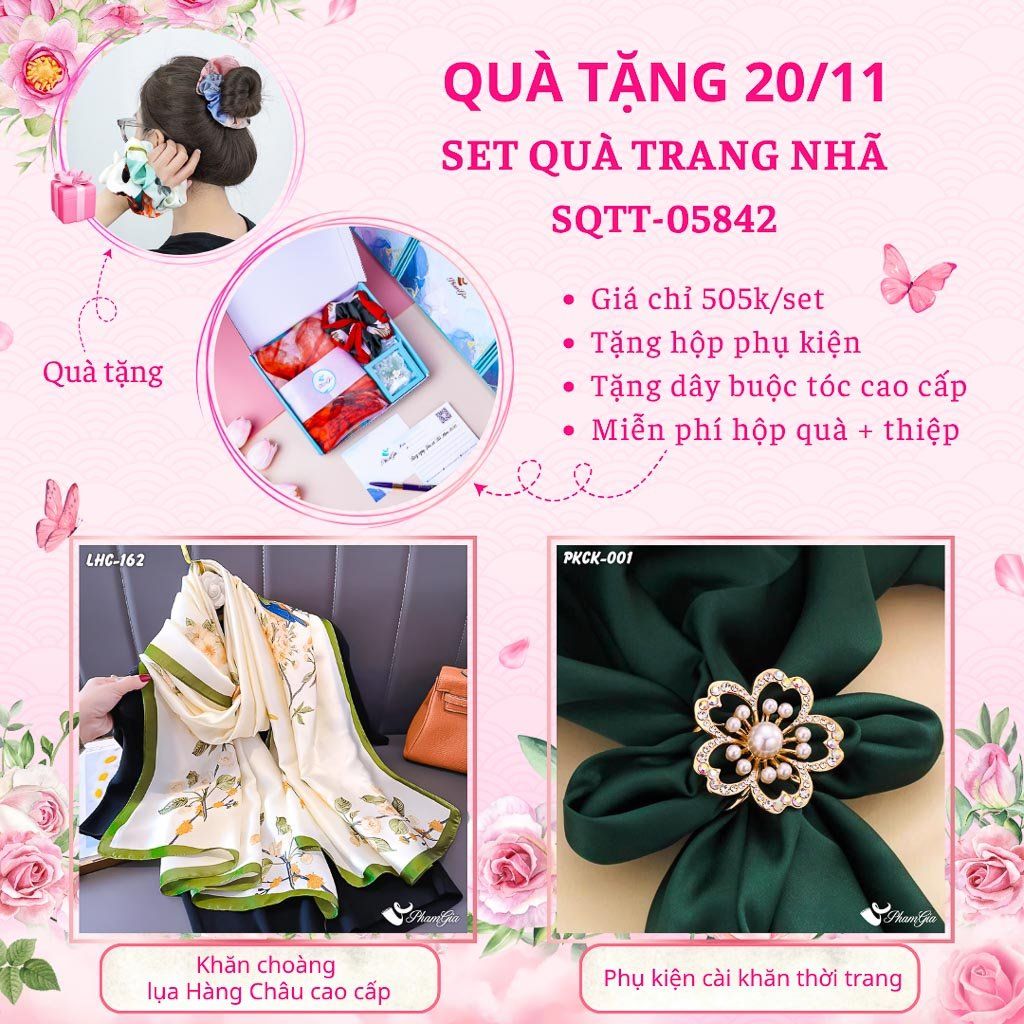 Set Quà Tặng Khăn Lụa Và Phụ Kiện Cài Khăn Trang Nhã (SQTT05842)