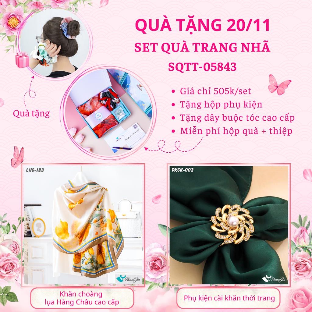 Set Quà Tặng Khăn Lụa Và Phụ Kiện Cài Khăn Trang Nhã (SQTT05843)