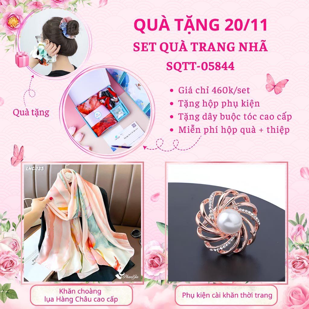 Set Quà Tặng Khăn Lụa Và Phụ Kiện Cài Khăn Trang Nhã (SQTT05844)