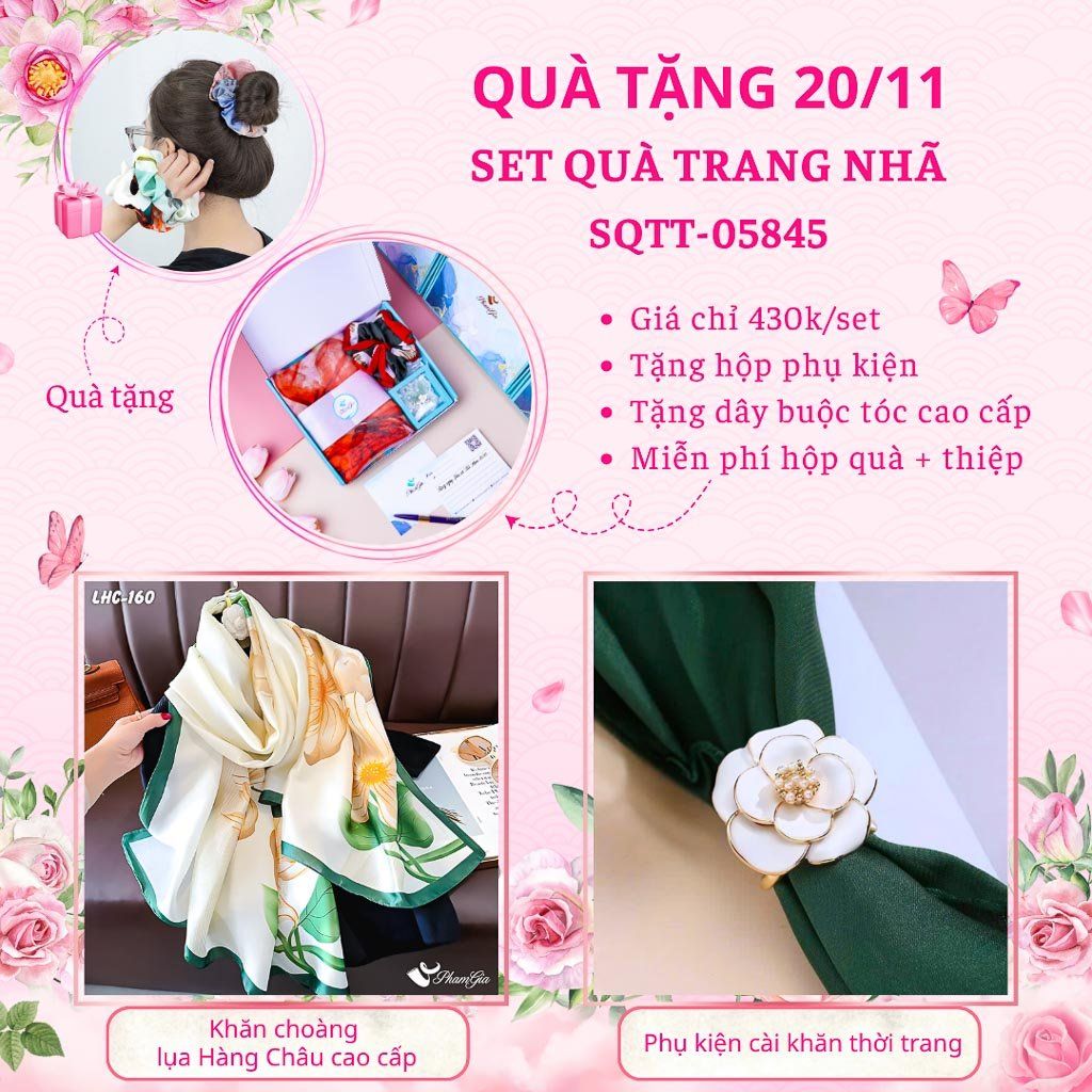 Set Quà Tặng Khăn Lụa Và Phụ Kiện Cài Khăn Trang Nhã (SQTT05845)