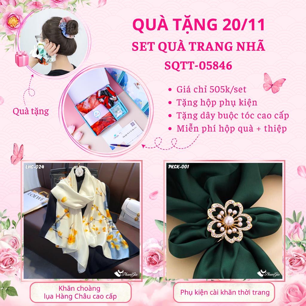 Set Quà Tặng Khăn Lụa Và Phụ Kiện Cài Khăn Trang Nhã (SQTT05846)