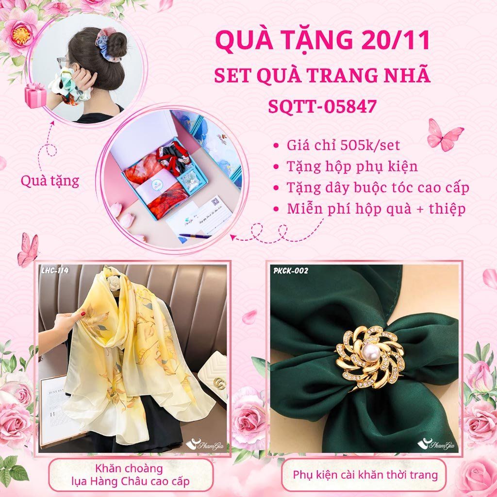 Set Quà Tặng Khăn Lụa Và Phụ Kiện Cài Khăn Trang Nhã (SQTT05847)