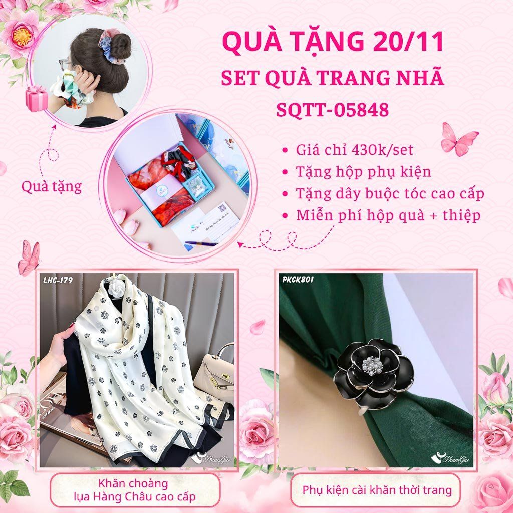 Set Quà Tặng Khăn Lụa Và Phụ Kiện Cài Khăn Trang Nhã (SQTT05848)