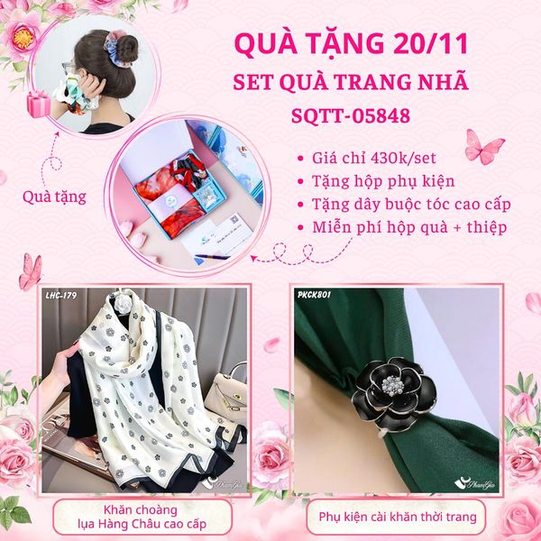 Set Quà Tặng Khăn Lụa Và Phụ Kiện Cài Khăn Trang Nhã (SQTT05848)