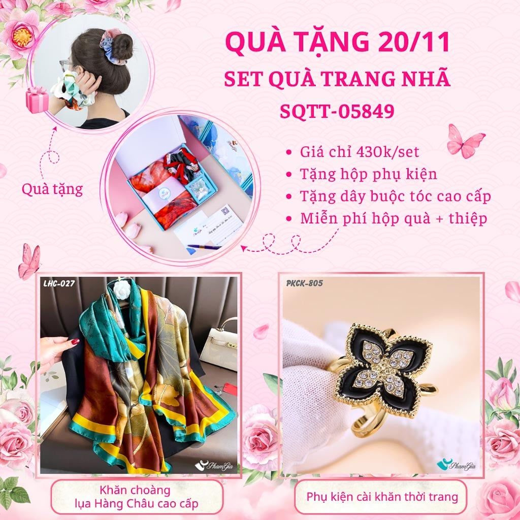 Set Quà Tặng Khăn Lụa Và Phụ Kiện Cài Khăn Trang Nhã (SQTT05849)